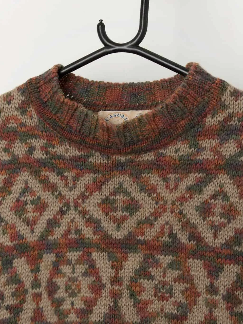 90s vintage men’s wool jumper with mock neck – Large