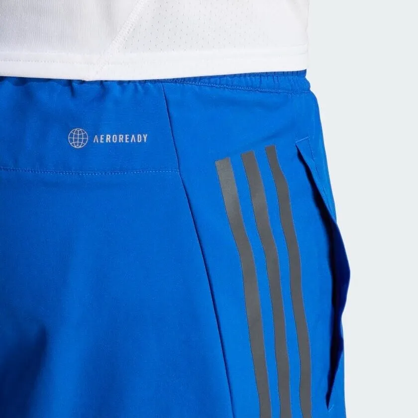 adidas Run Icons 3-Stripes Mens Running Shorts Blue Reflective Pockets