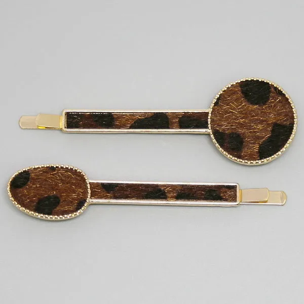 Animal Print Faux Fur Bobby Pin Set