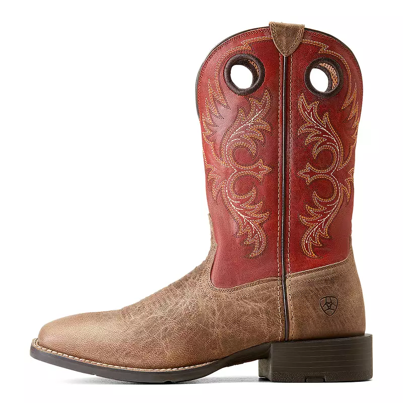 'Ariat' Men's 11 Sport Rodeo Western Square Toe - Crazy Crunch Tan / Orange