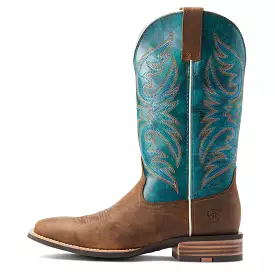 'Ariat' Men's 13 Ricochet Western Square Toe - Aged Tan / Mystic Teal