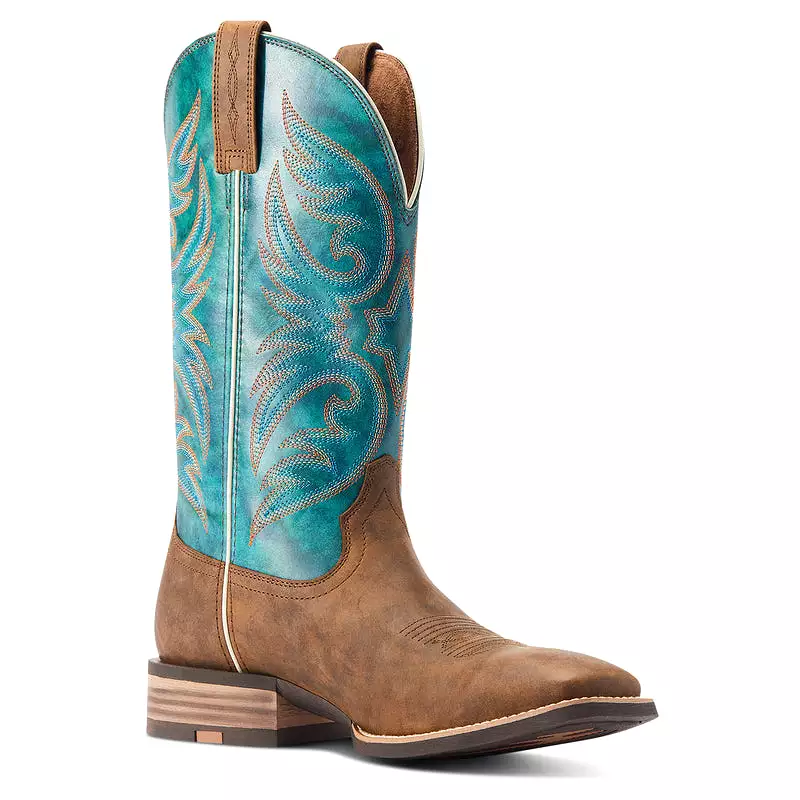 'Ariat' Men's 13 Ricochet Western Square Toe - Aged Tan / Mystic Teal