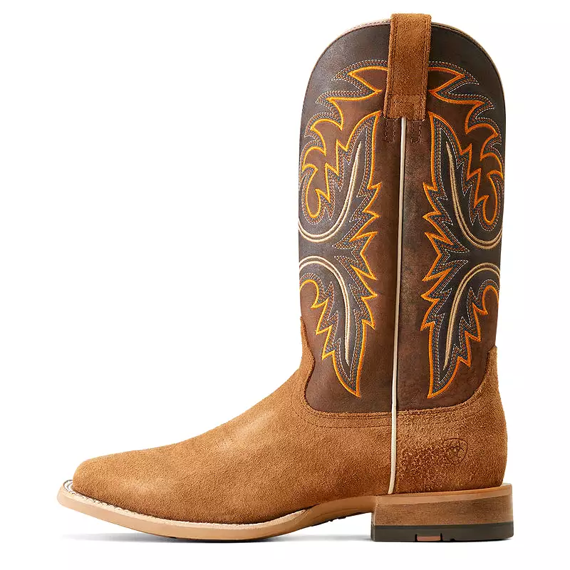 'Ariat' Men's Brushrider Western Square Toe - Suntan Roughout / Rusty Brown