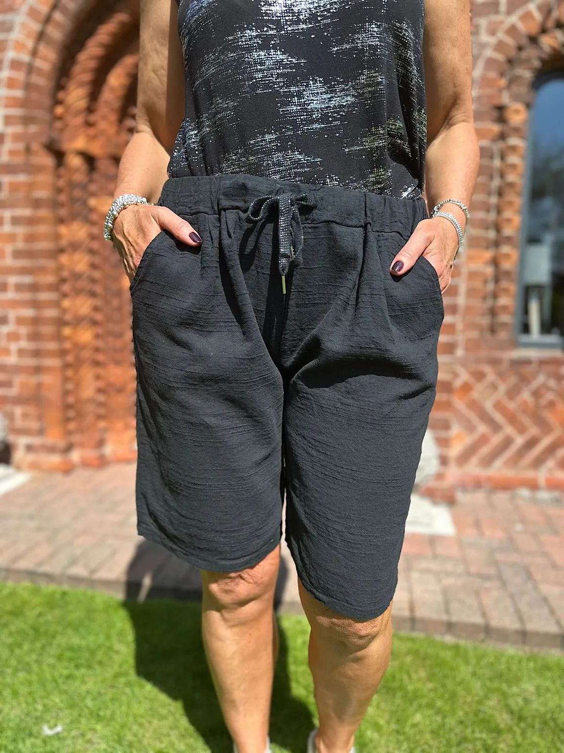 Black Linen Blend Shorts