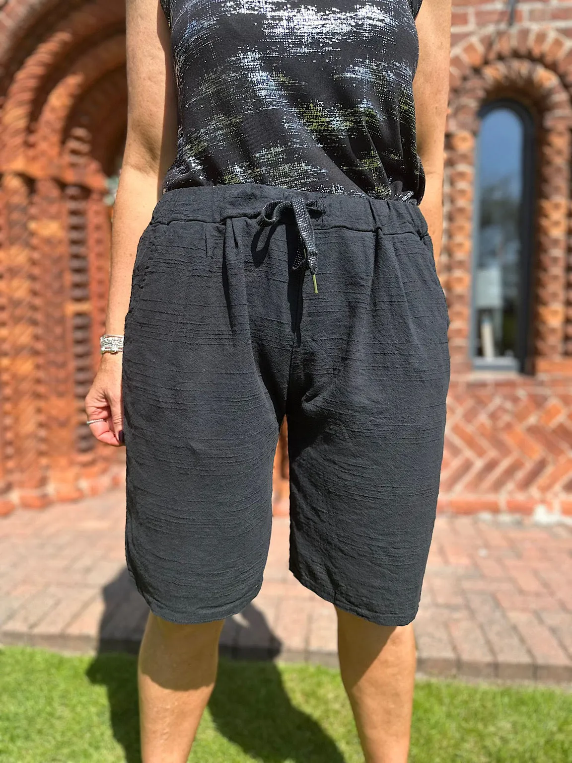 Black Linen Blend Shorts