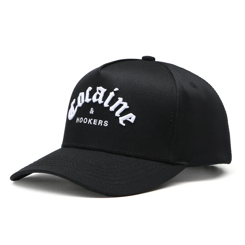 Cocaine & Hookers Golf Hat in Black in Curved Brim