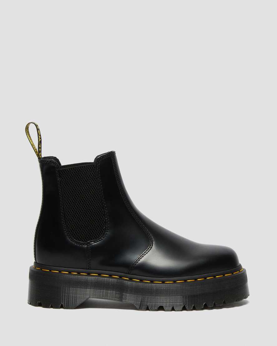 Dr. Martens UNISEX 2976 QUAD BLACK POLISHED SMOOTH CHELSEA BOOTS (Black)