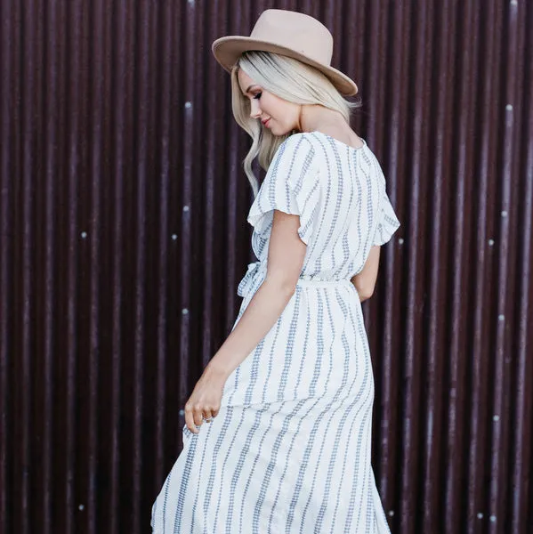 Faux Wrap Maxi Dress: Ivory Geometric Print