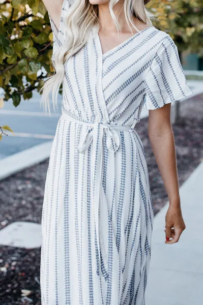 Faux Wrap Maxi Dress: Ivory Geometric Print