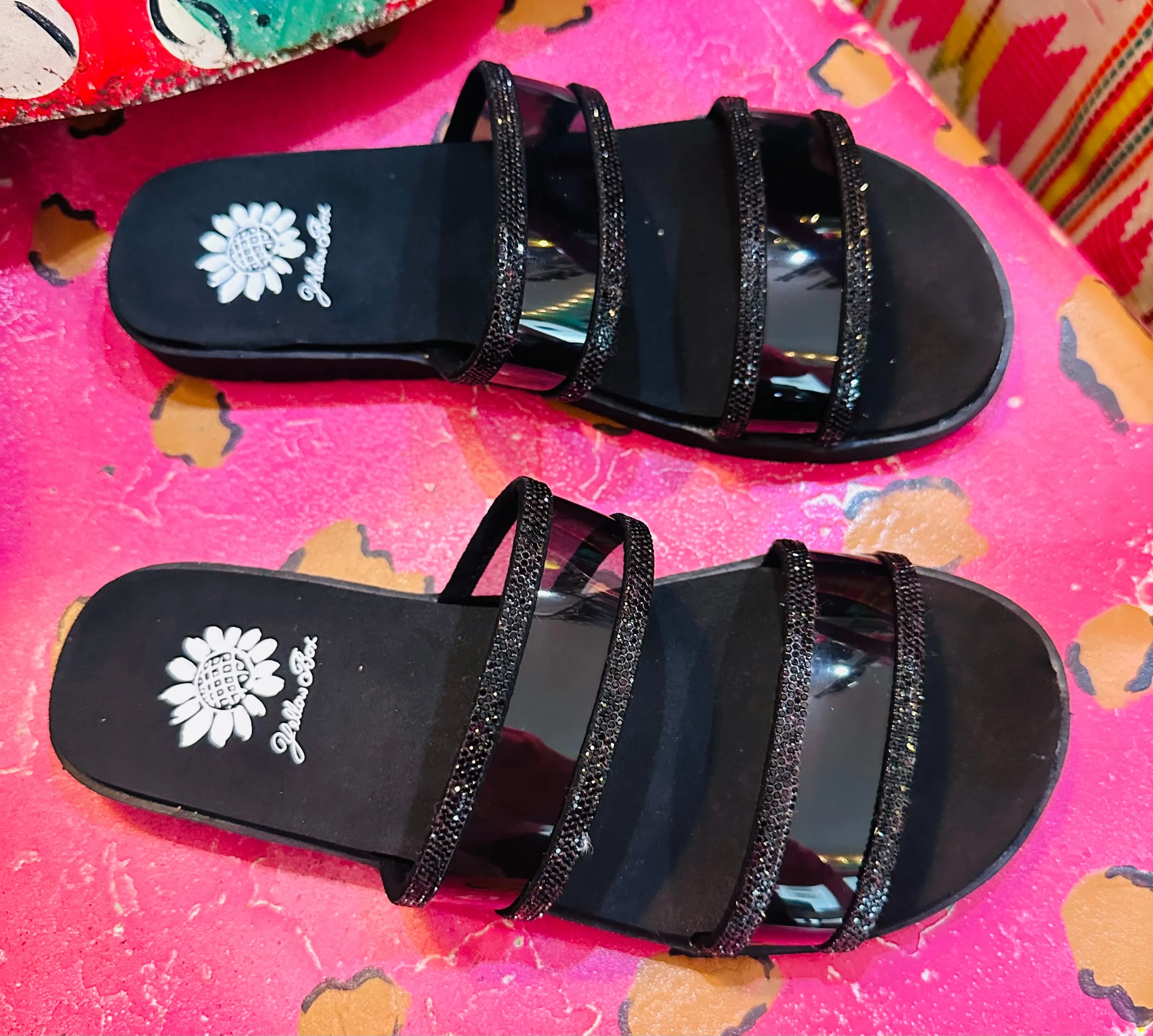 Fidra Black Glitter Sandals - Yellowbox