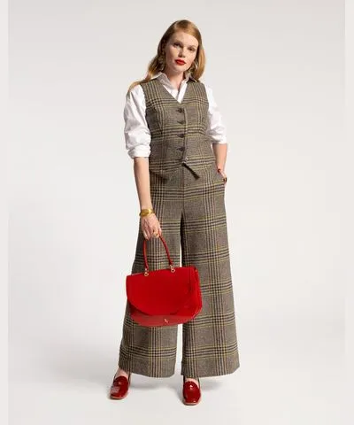 Frances Valentine Zoey Belted Pant Leeds Houndstooth Wool