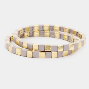 iLLASPARKZ 2PCS - Color Block Square Bead Stretch Layered Bracelets