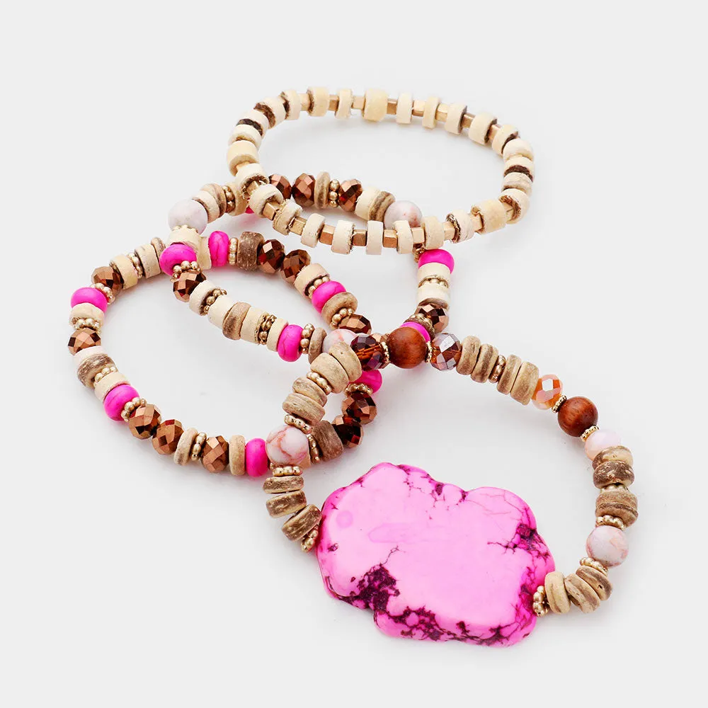 iLLASPARKZ 4PCS - Semi Precious Wood Bead Stretch Layered Bracelet