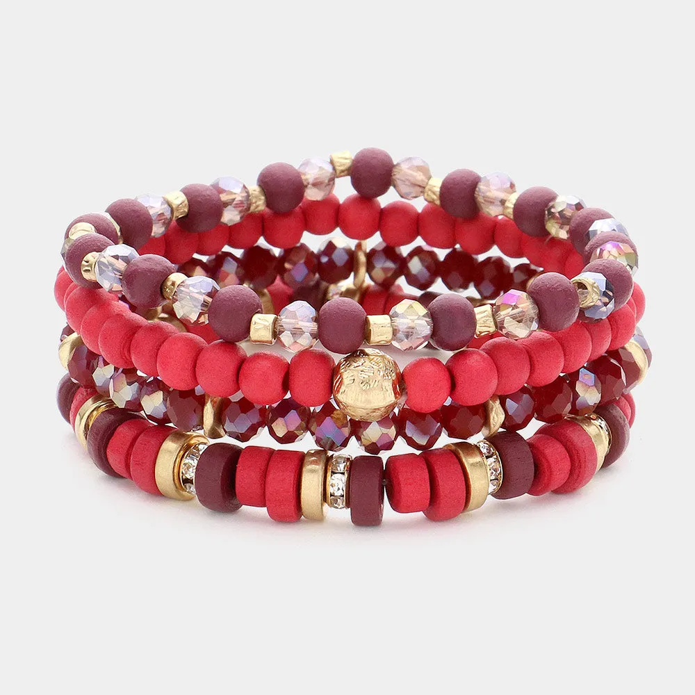 iLLASPARKZ 4PCS - Wood Faceted Beaded Stretch Multi Layered Bracelets