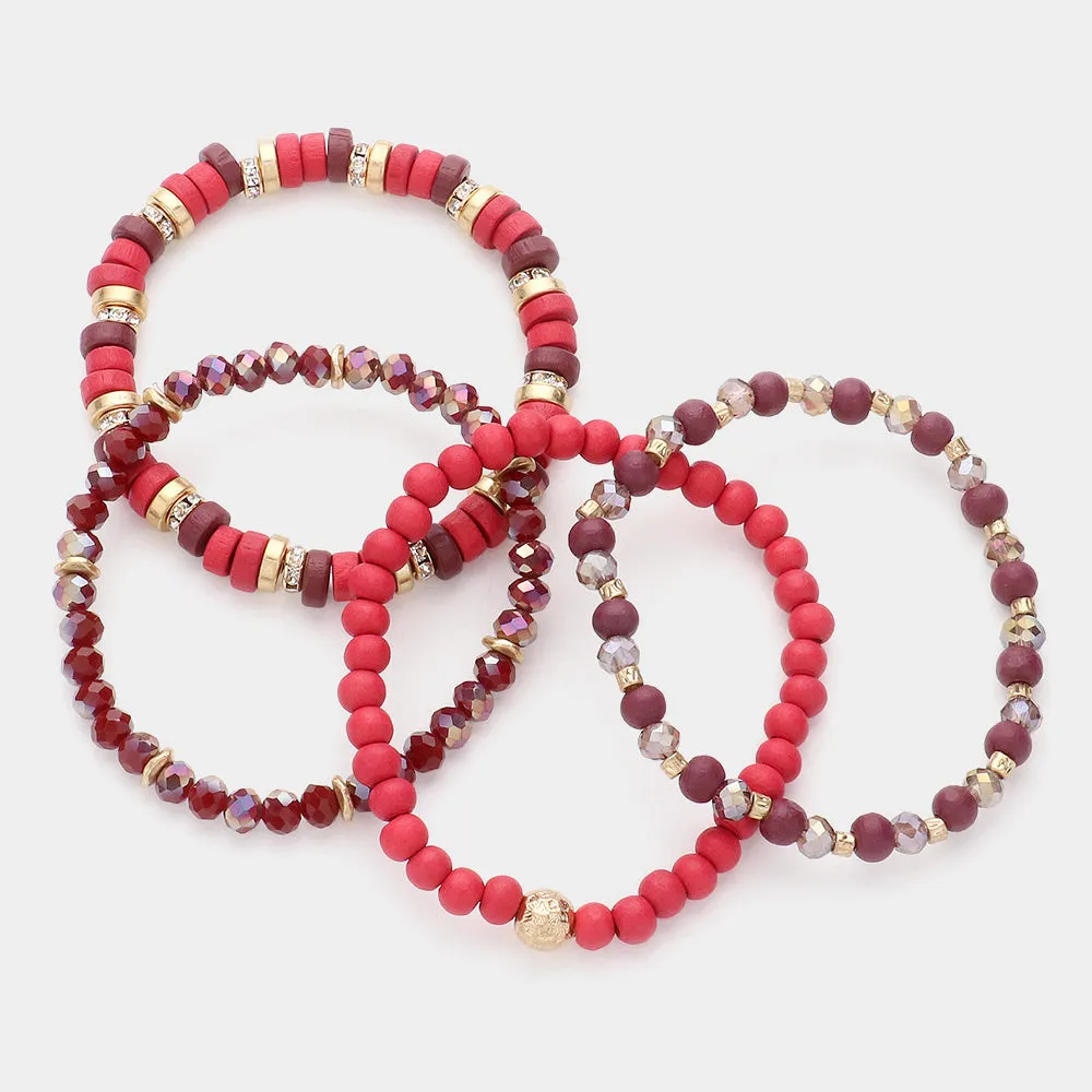 iLLASPARKZ 4PCS - Wood Faceted Beaded Stretch Multi Layered Bracelets