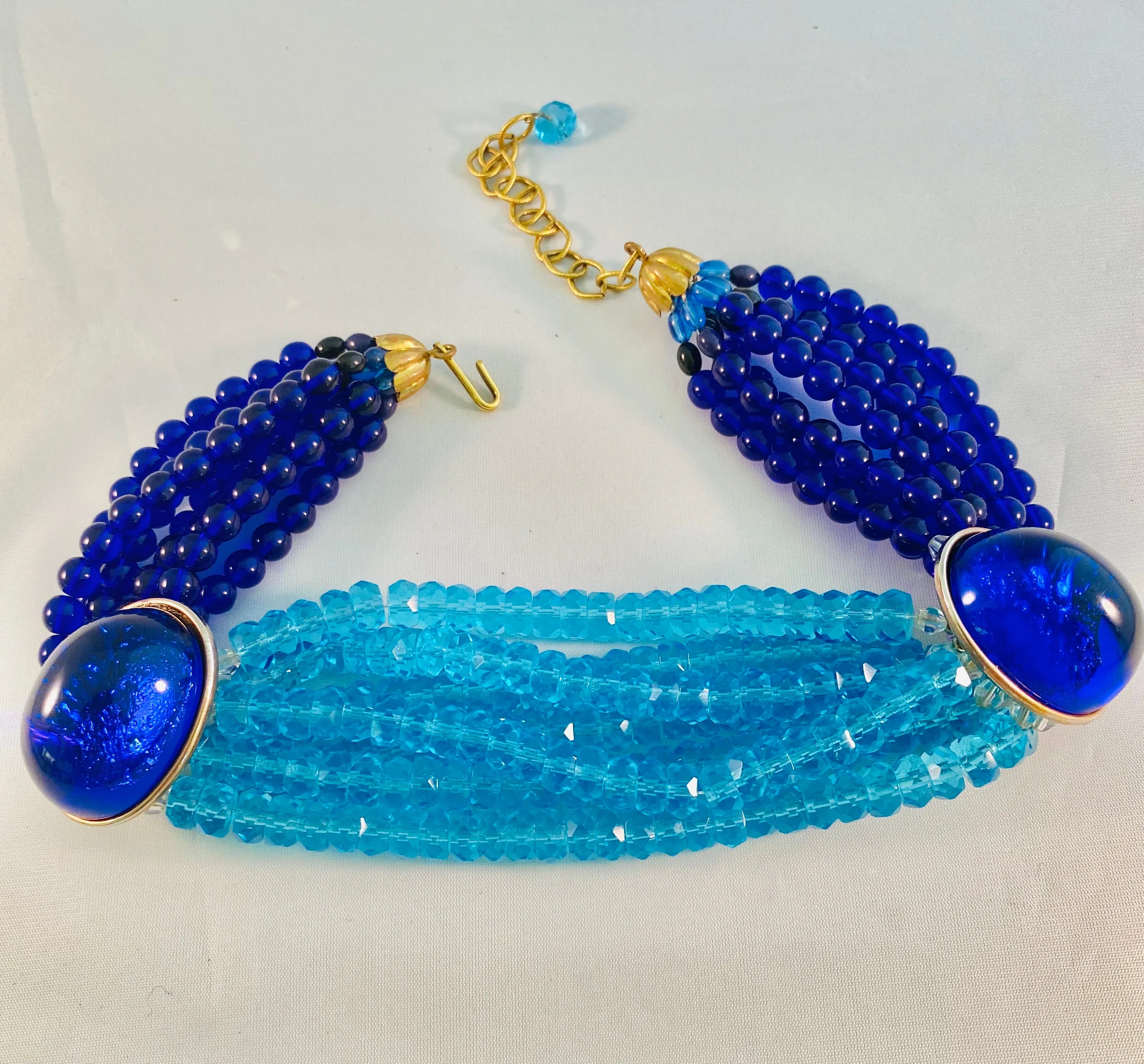 Iradj Moini 1990's Two Tone Blue Choker Beaded Necklace