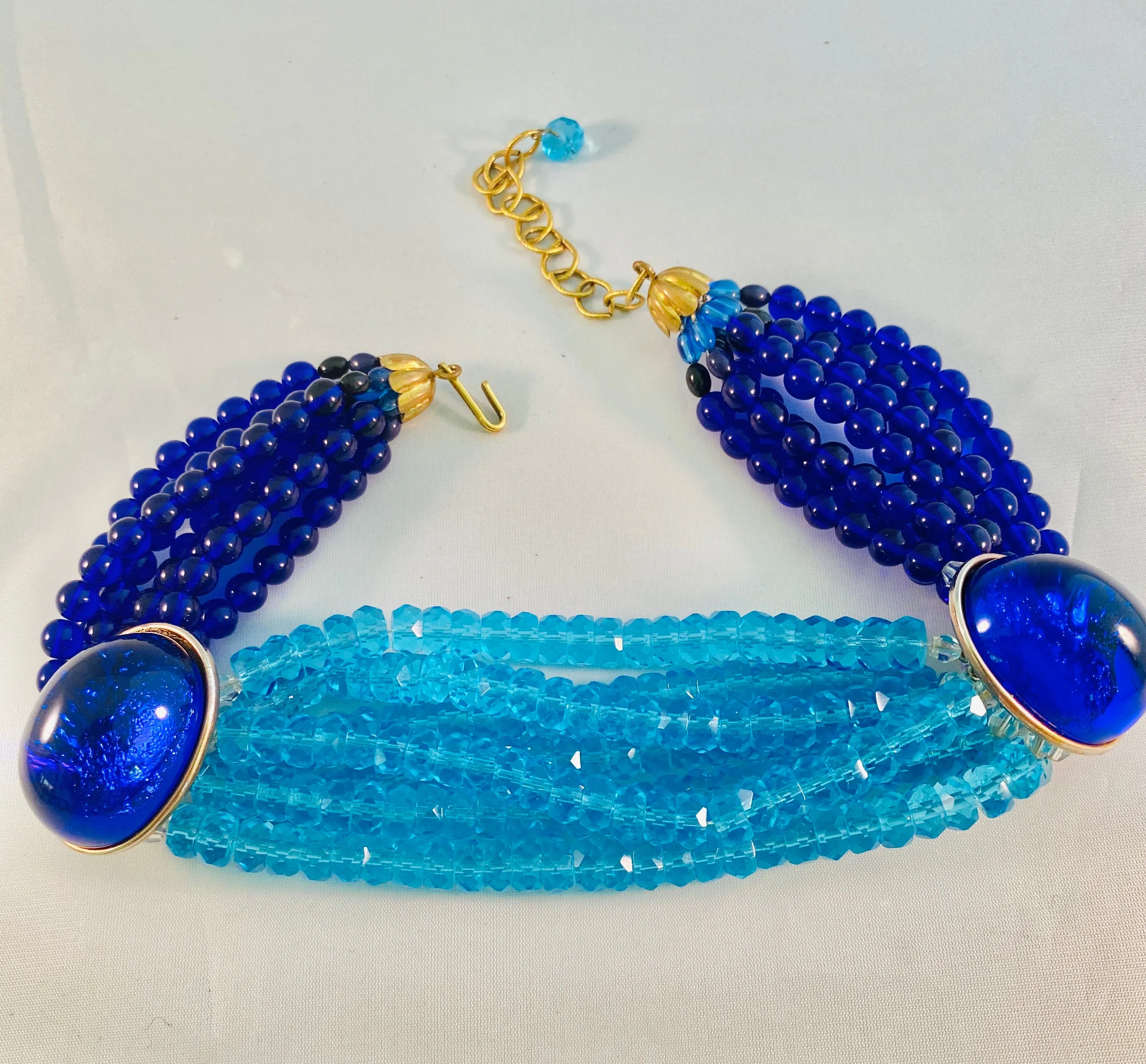 Iradj Moini 1990's Two Tone Blue Choker Beaded Necklace