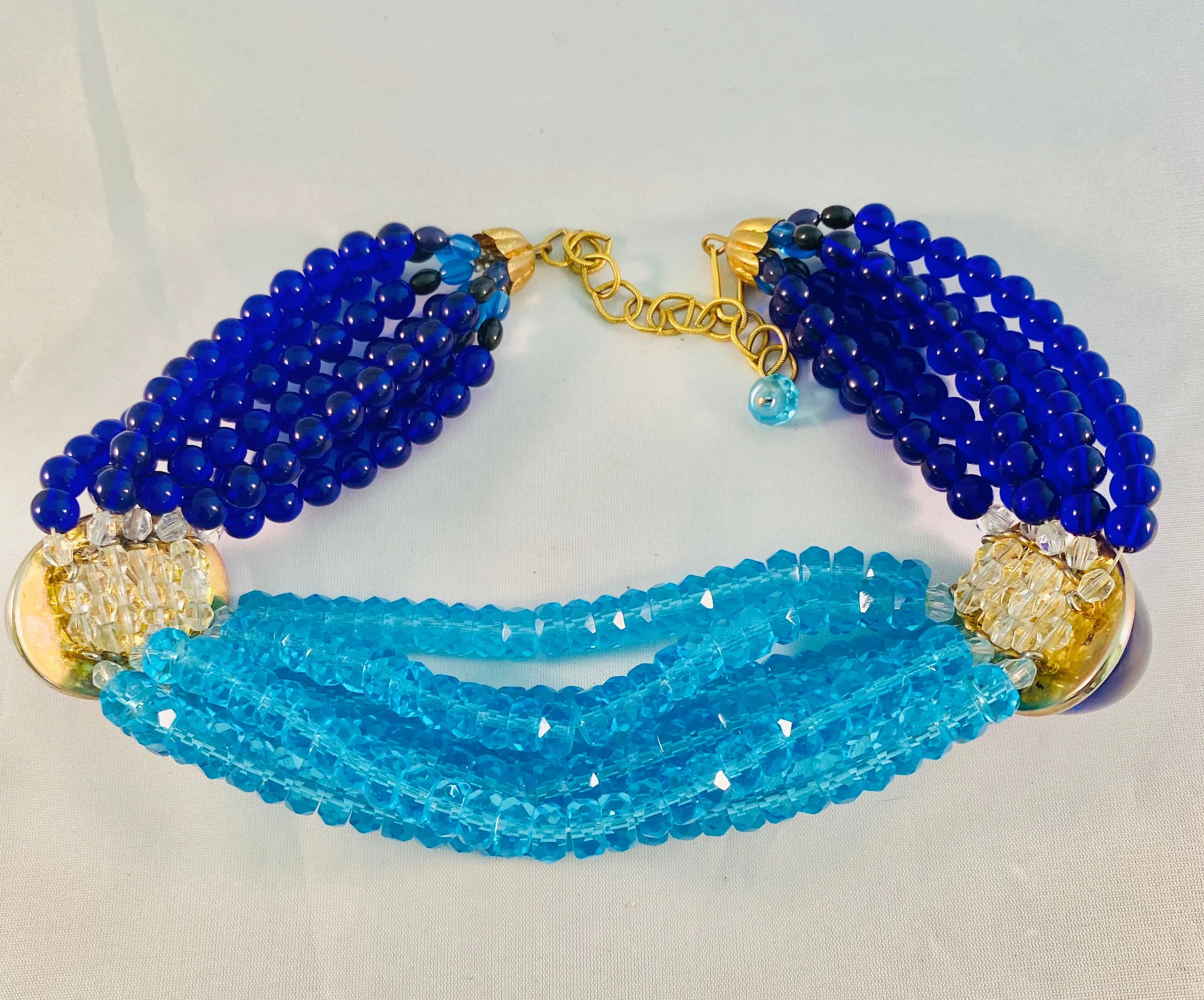 Iradj Moini 1990's Two Tone Blue Choker Beaded Necklace