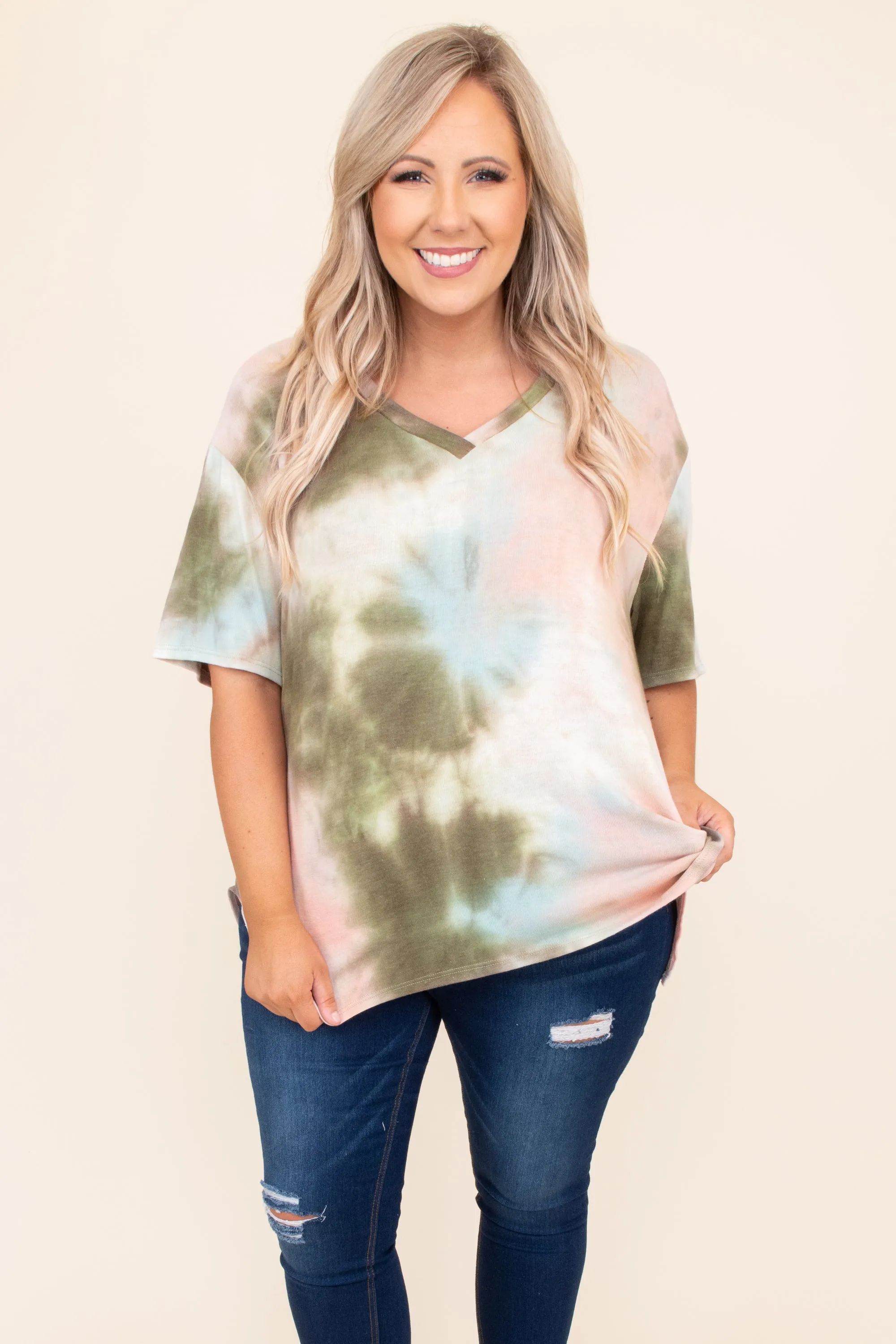 Just Around The Riverbend Top, Olive-Aqua