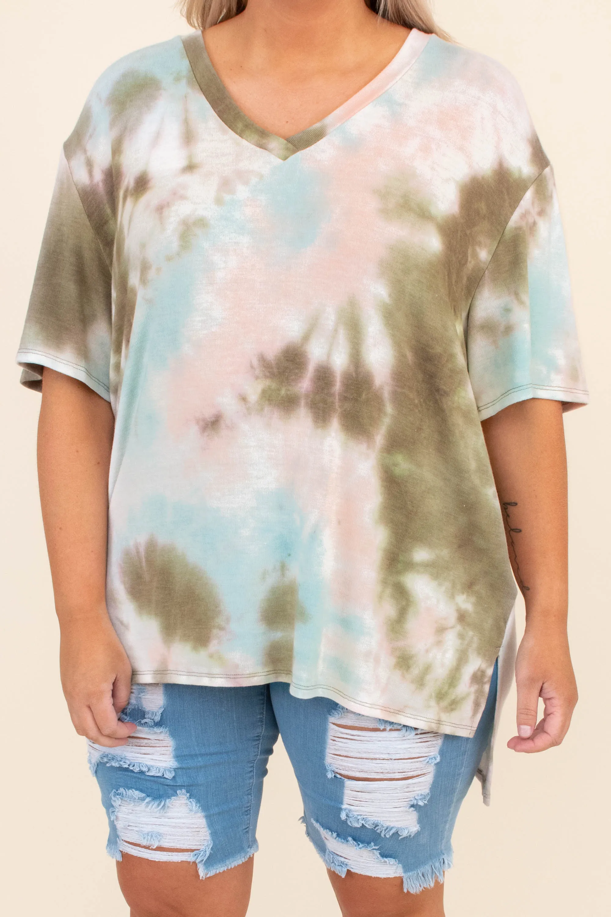 Just Around The Riverbend Top, Olive-Aqua