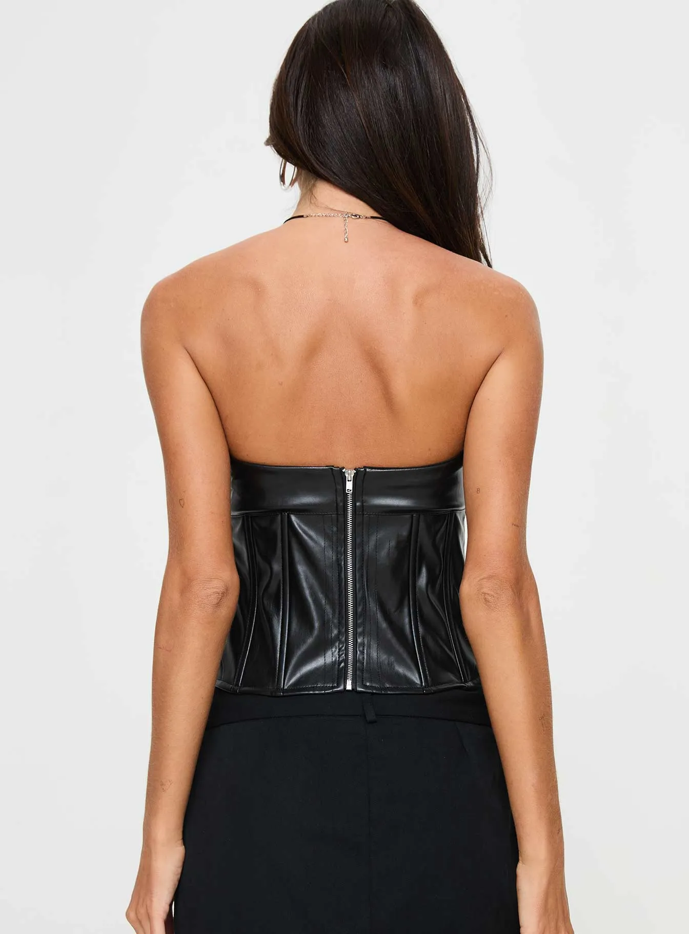 Leers Faux Leather Strapless Top Black