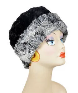 Licorice Swirl with Black Luxury Faux Fur Cuffed Pillbox Hat