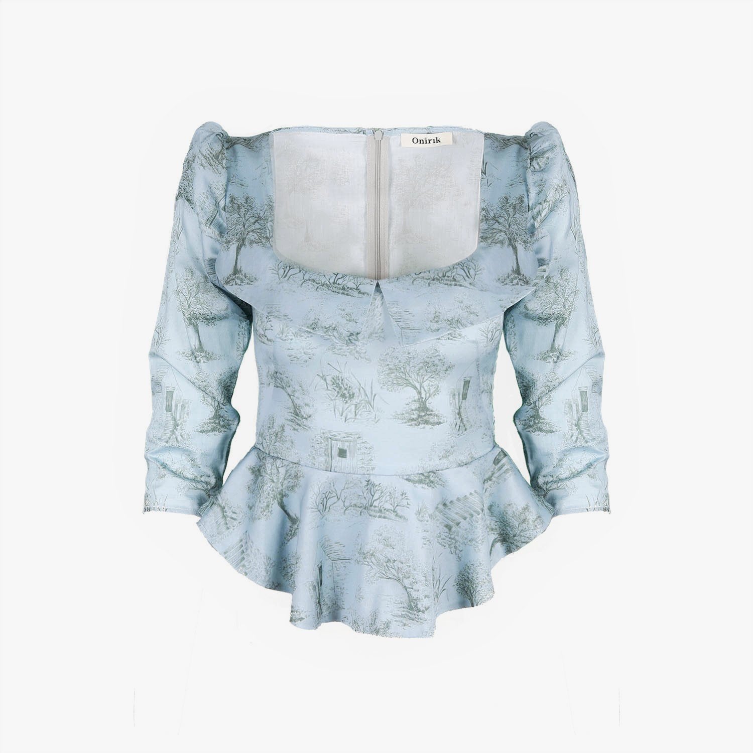 Mari Top / Cottage Blue + Pewter Green Cotton Toile