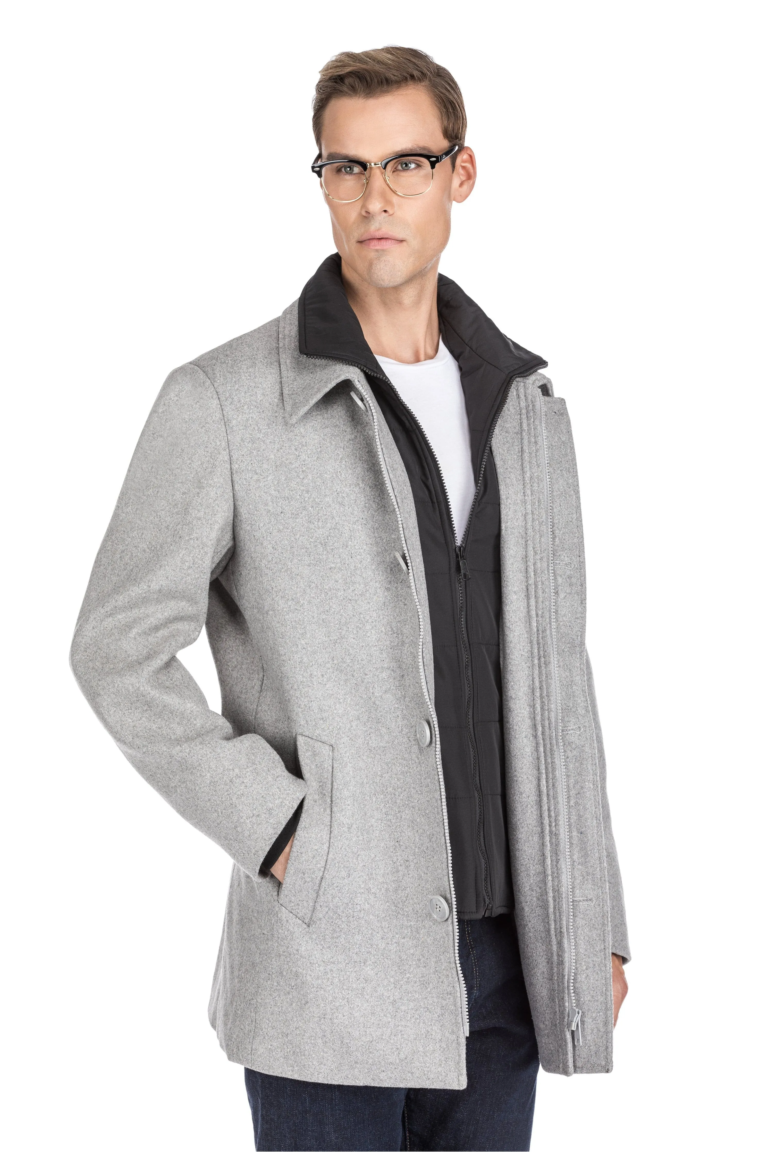 Men's Classic Fit Wool Blend Bibbed Topcoat