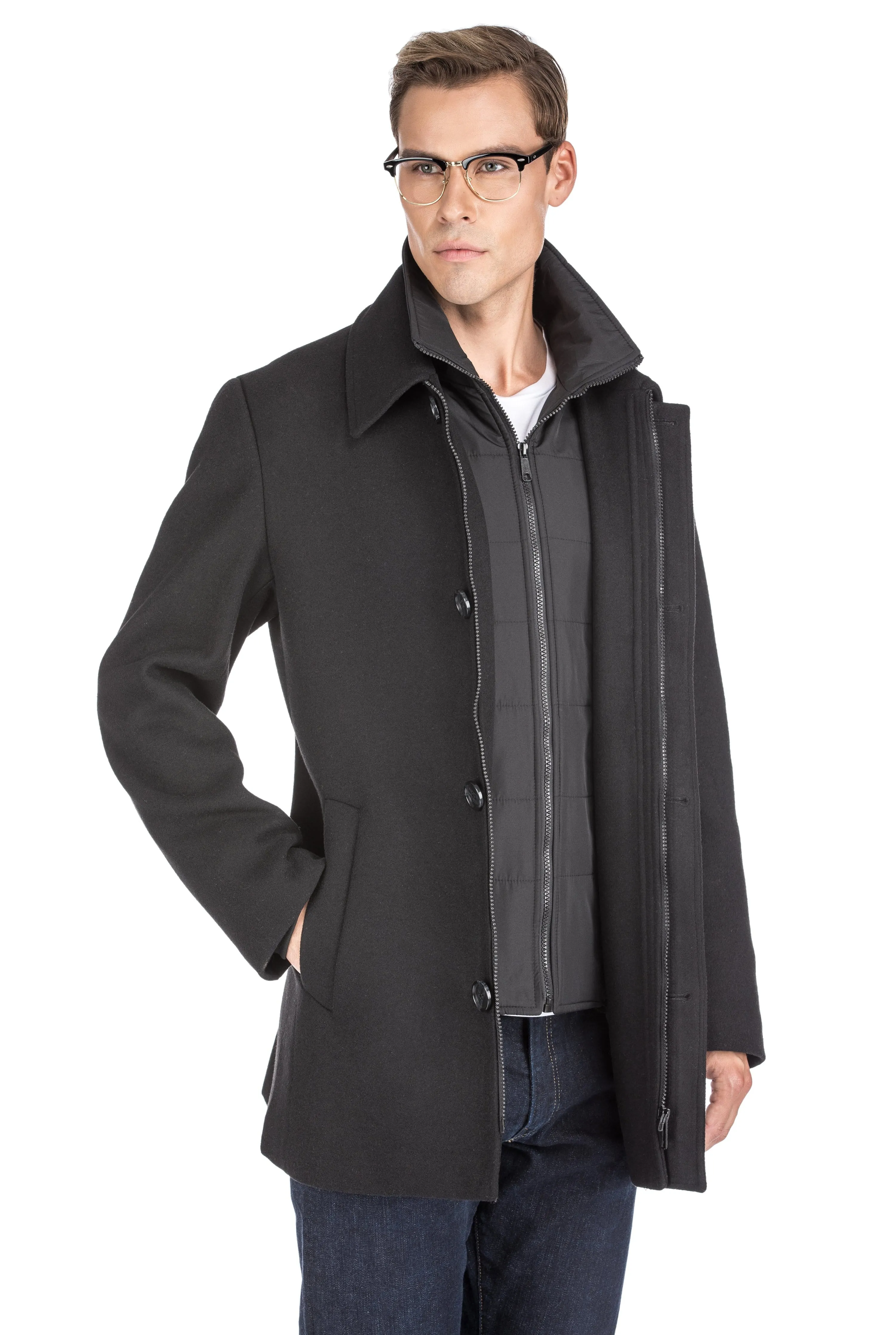 Men's Classic Fit Wool Blend Bibbed Topcoat