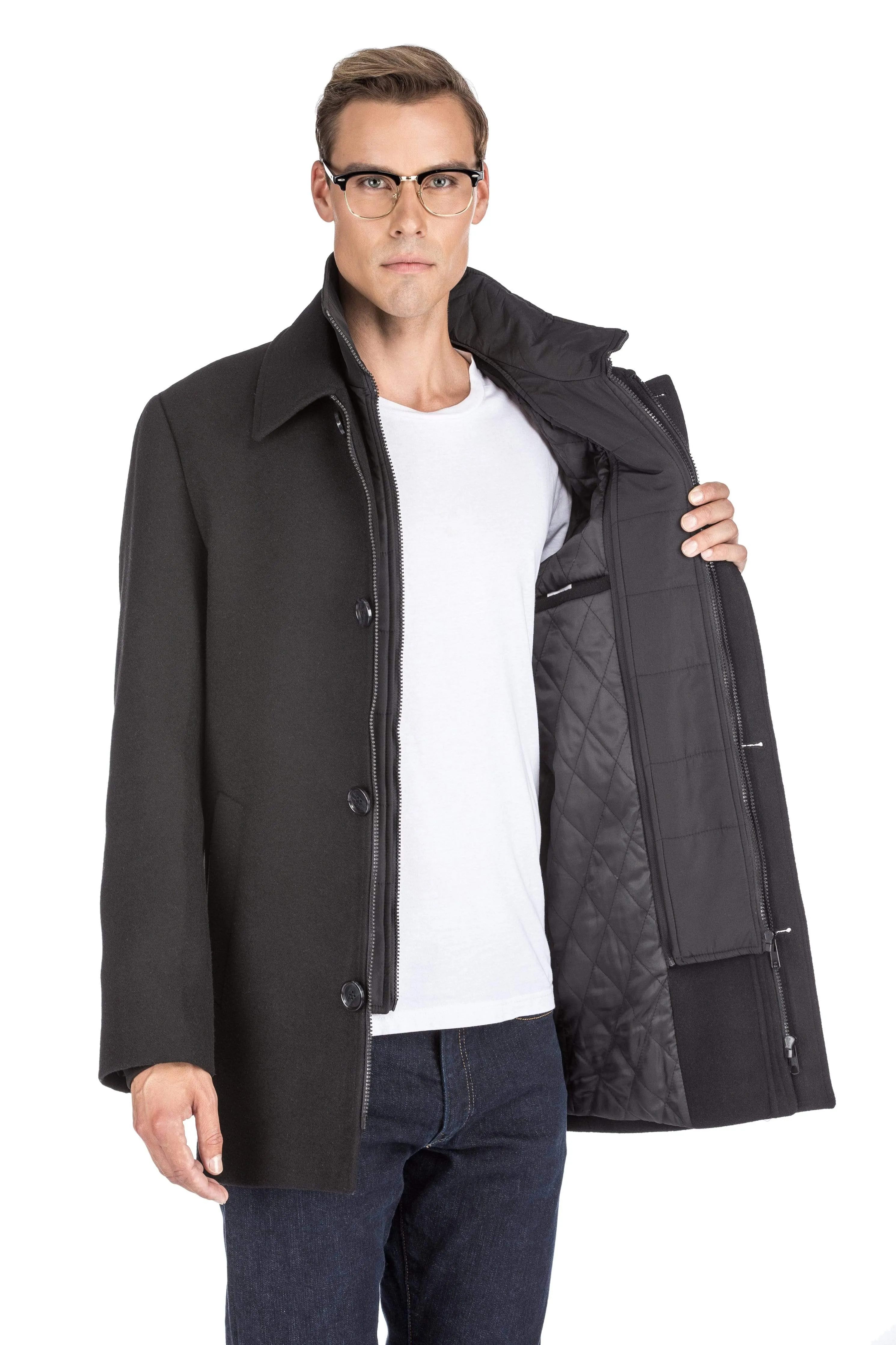 Men's Classic Fit Wool Blend Bibbed Topcoat