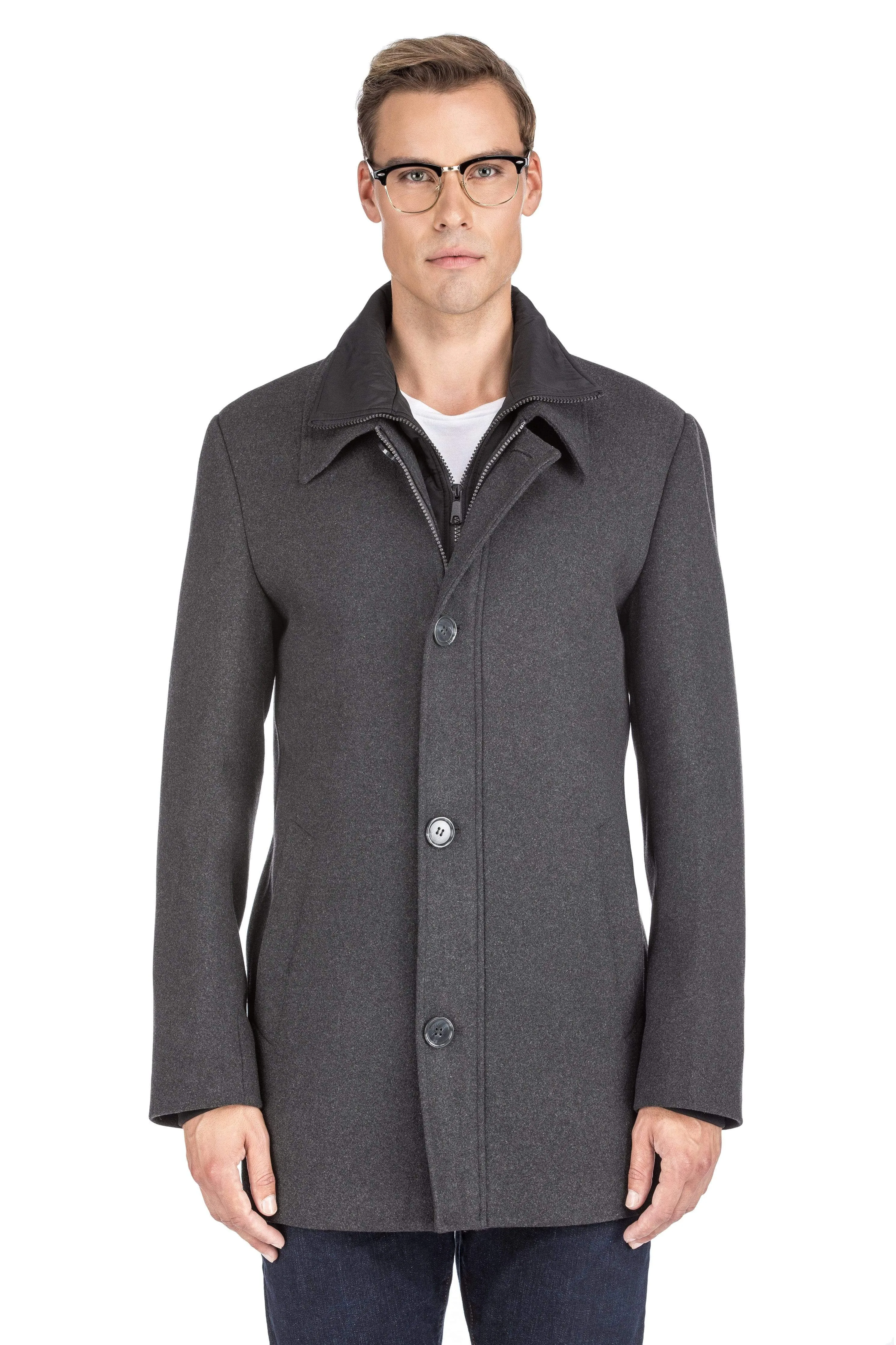 Men's Classic Fit Wool Blend Bibbed Topcoat