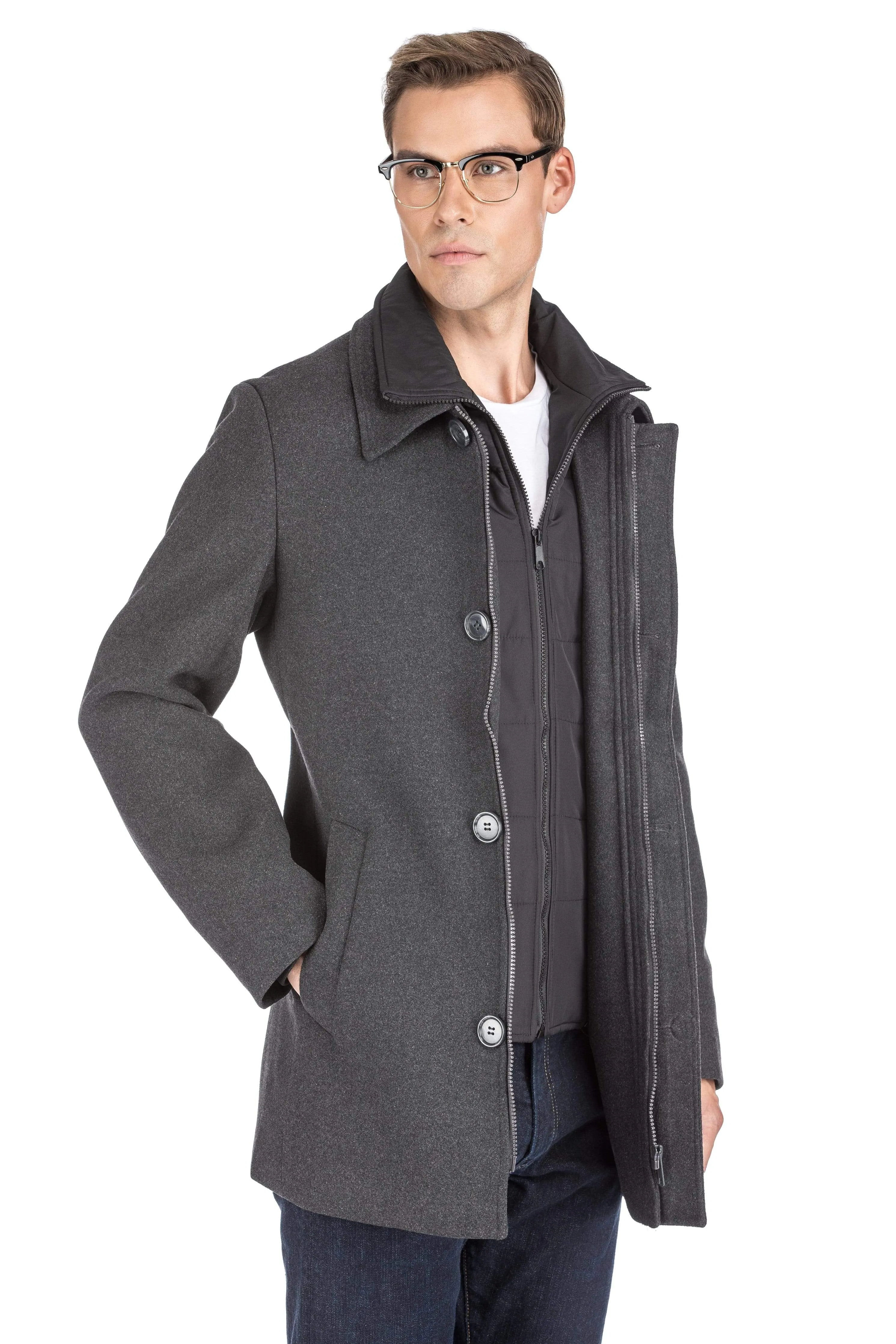 Men's Classic Fit Wool Blend Bibbed Topcoat