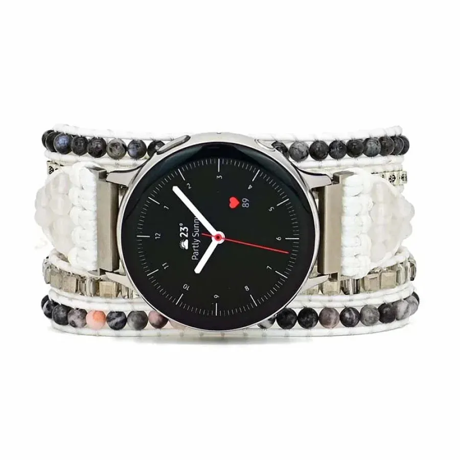 Natural Labradorite & Rhodonite White Samsung / Garmin Watch Band