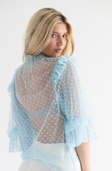 PARKER Sheer Powder Blue Polka Dot Blouse