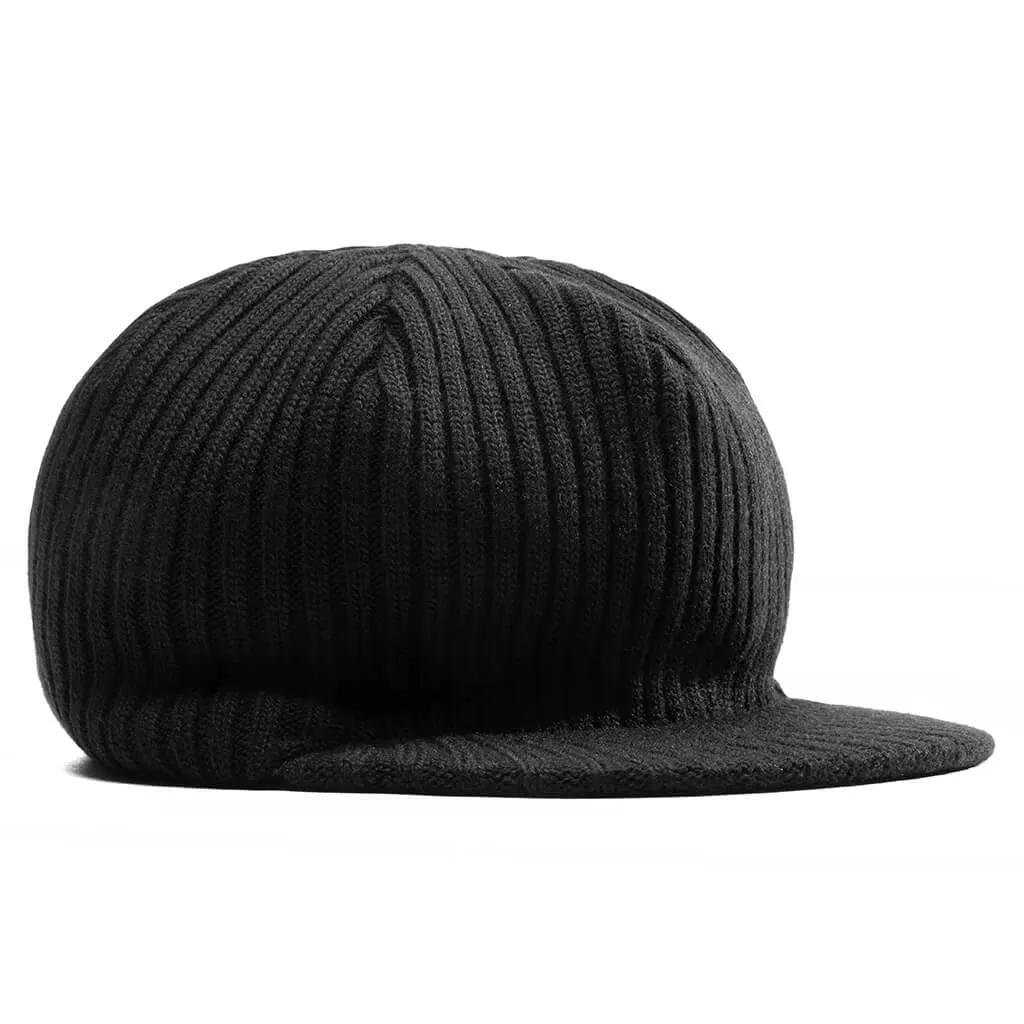 Ribbed Knit Bakerboy Cap - Black