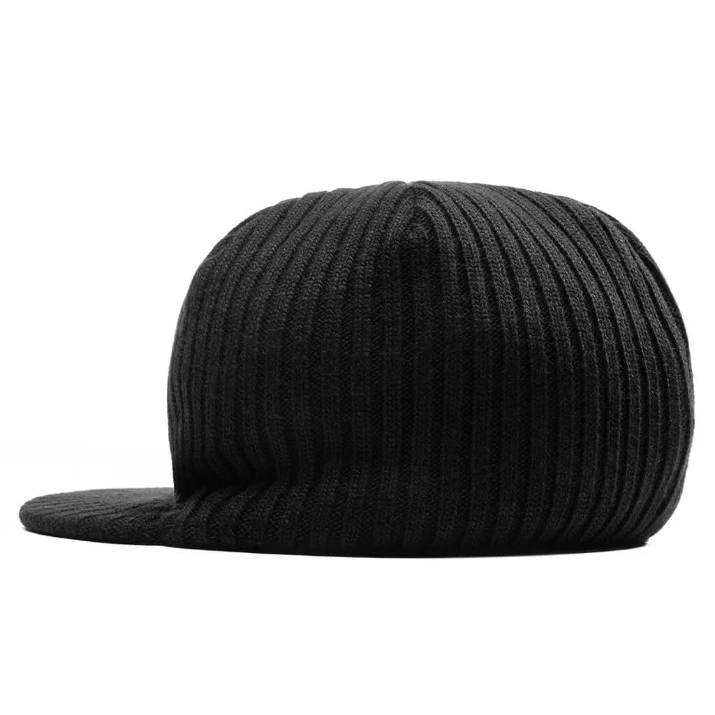 Ribbed Knit Bakerboy Cap - Black