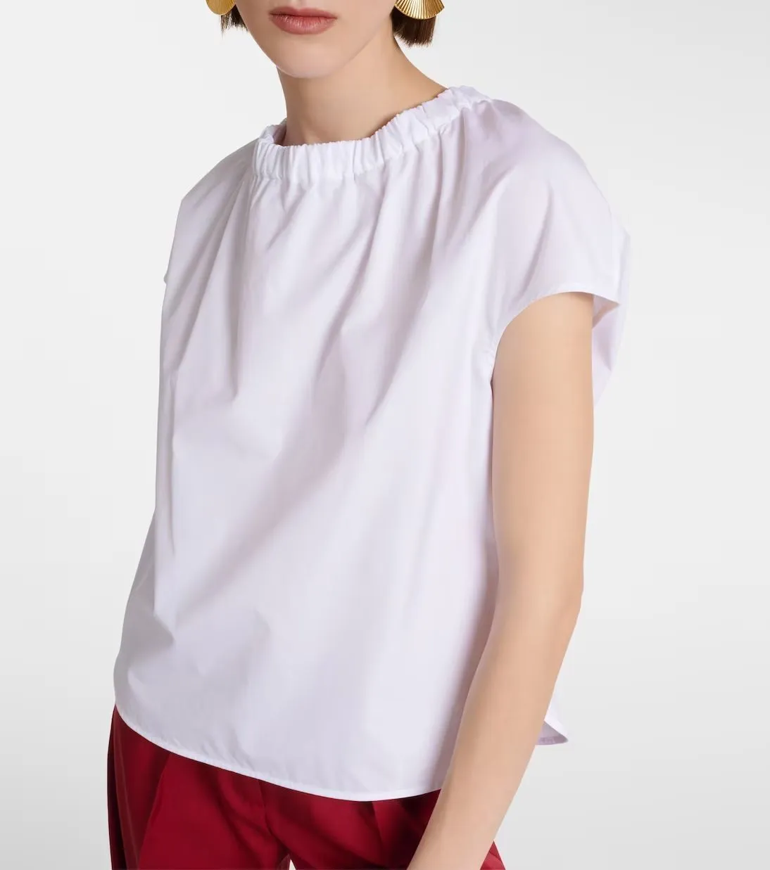 S Max Mara  |Plain Cotton Short Sleeves Shirts & Blouses