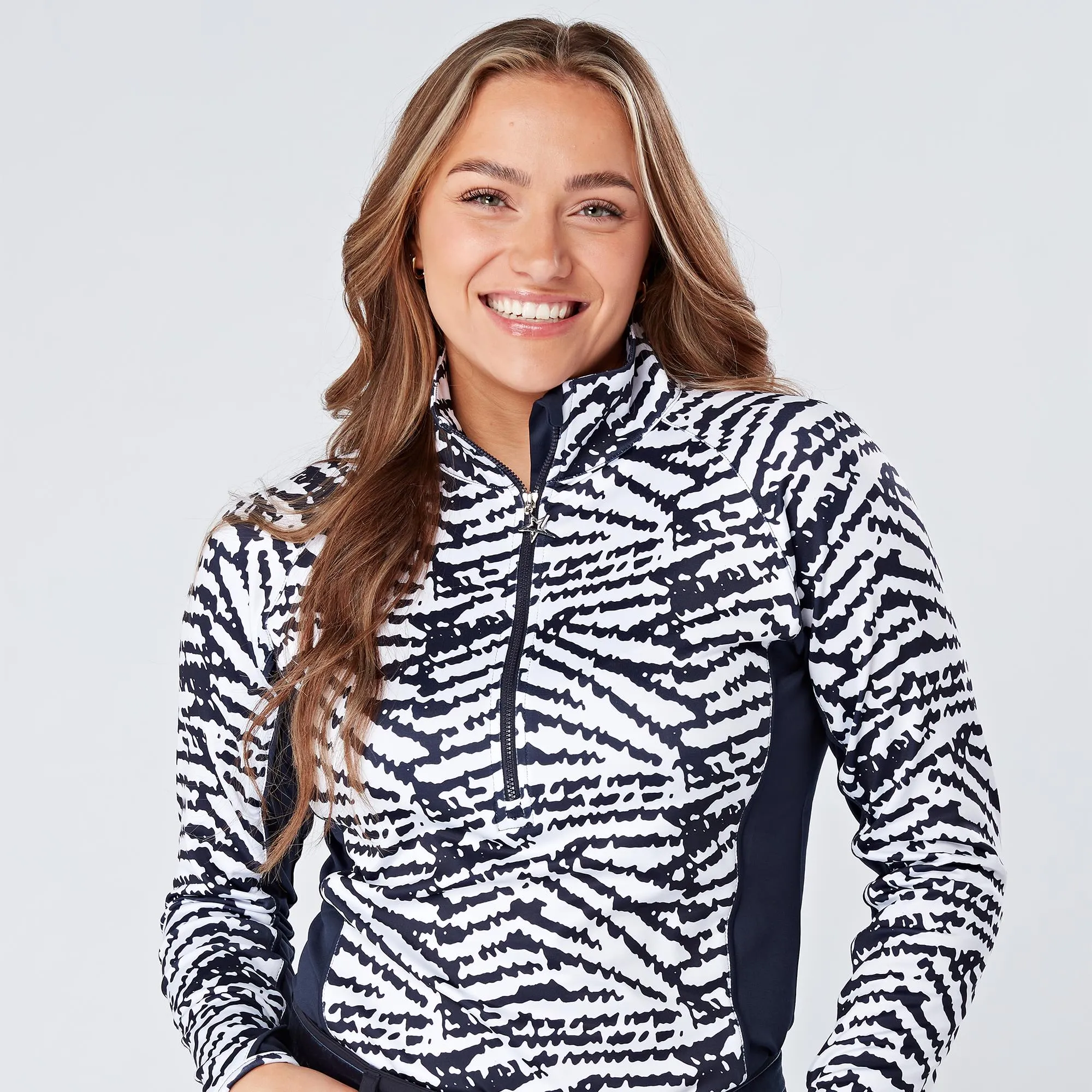 Swing Out Sister Sophie Print Thermal Ladies Golf Mid Layer Navy & White Pattern