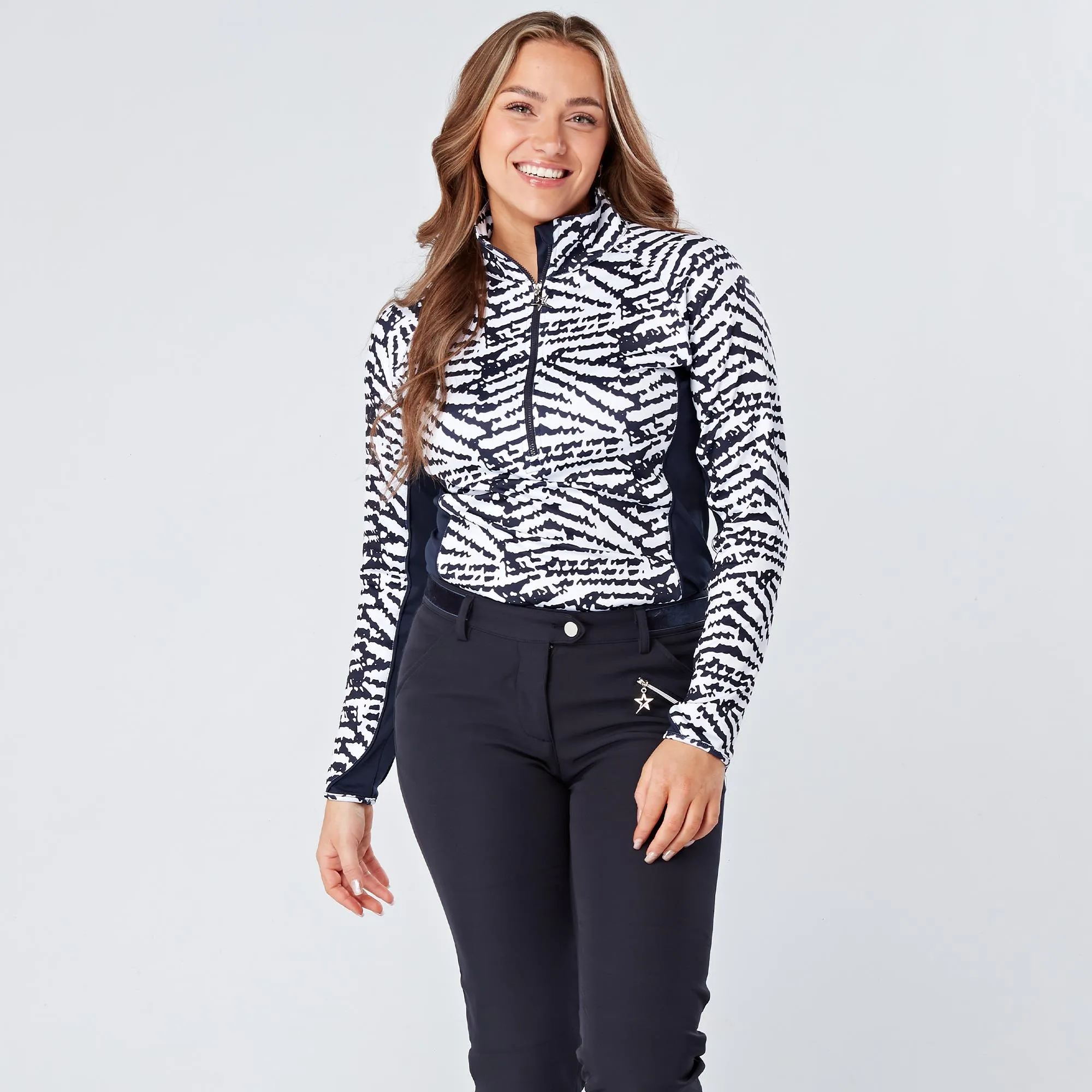 Swing Out Sister Sophie Print Thermal Ladies Golf Mid Layer Navy & White Pattern