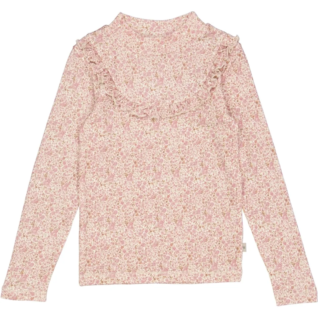 T-shirt Wool Ruffle LS - ivory flowers