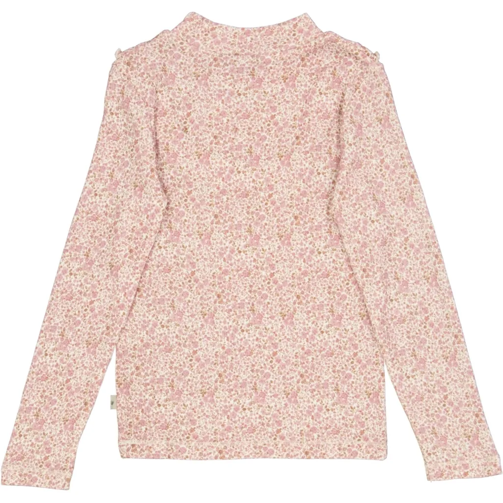 T-shirt Wool Ruffle LS - ivory flowers