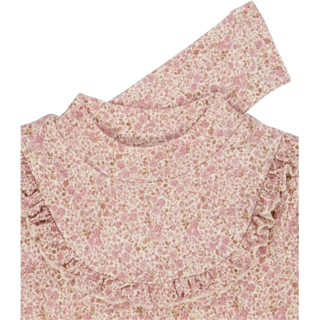 T-shirt Wool Ruffle LS - ivory flowers