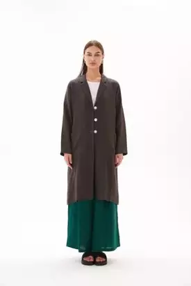 Tirelli - Linen Duster Coat - Dark Ocean