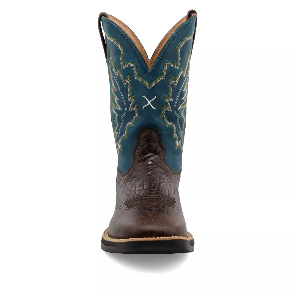 'Twisted X' Men's 11 Tech X Western Square Toe - Chocolate  / Teal