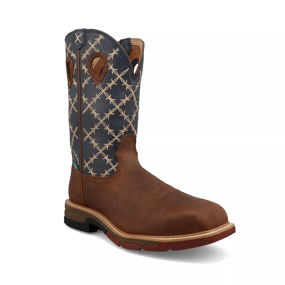 'Twisted X' Men's 12 Western MetGuard EH WP Comp Toe - Brown / Navy