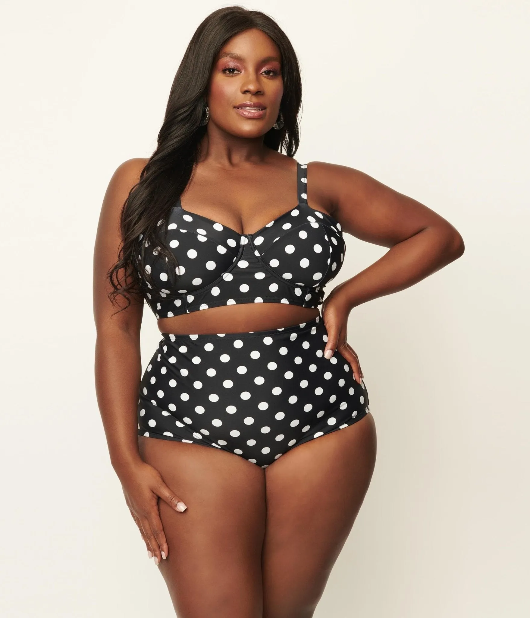 Unique Vintage Plus Size Black & White Polka Dot High Waist Louise Swim Bottoms