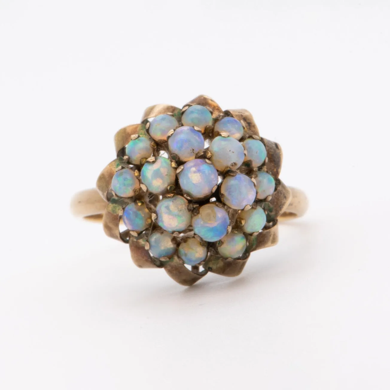 Vintage Bright Australian Opal High Dome Ring 14K Gold R6716