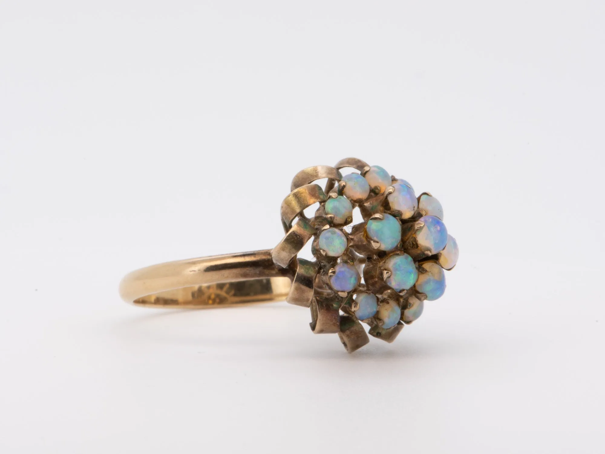 Vintage Bright Australian Opal High Dome Ring 14K Gold R6716