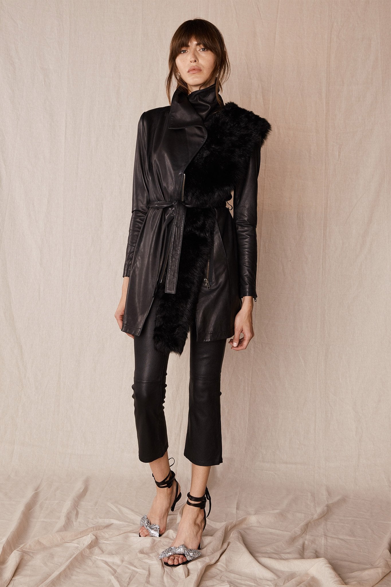 Washington Street Drape Trench Black Leather