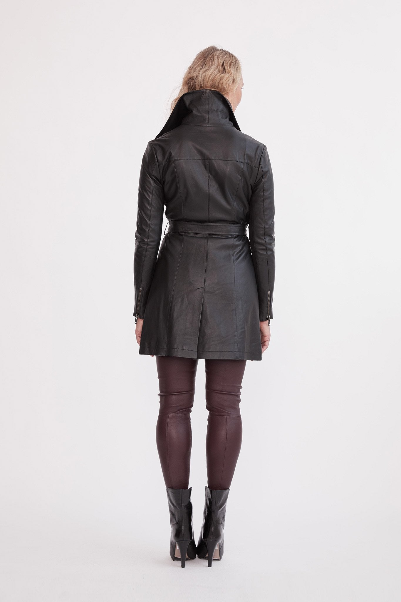 Washington Street Drape Trench Black Leather